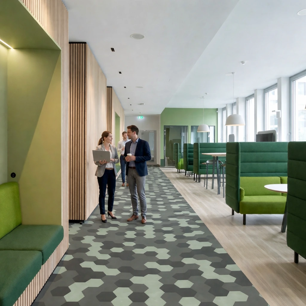 Print vloervinyl met hexagon patroon voor kantoor in Maastricht