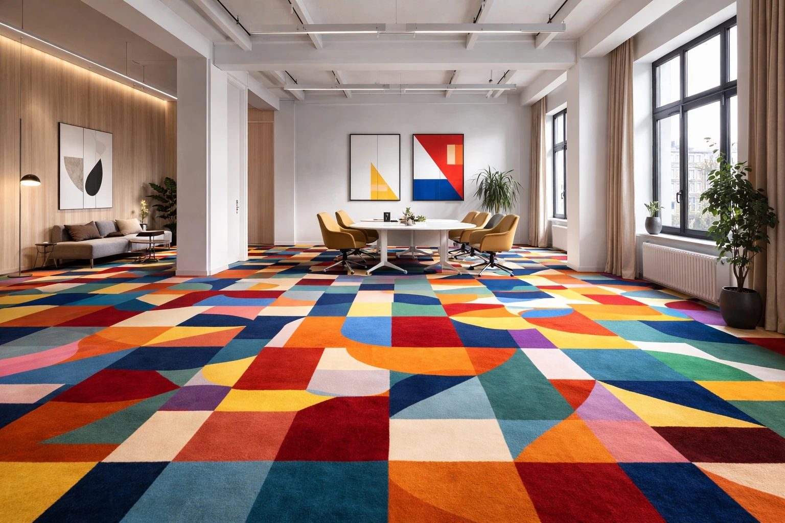 Printtapijt voor grafisch ontwerpbureau met Bauhaus dessin